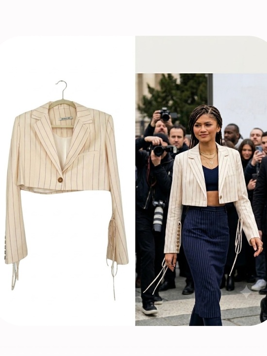 Orseund Iris Jackets & Blazers - Orseund Iris Cream Pinstripe Box Cropped Blazer Jacket Size M AS SEEN ON ZENDAYA